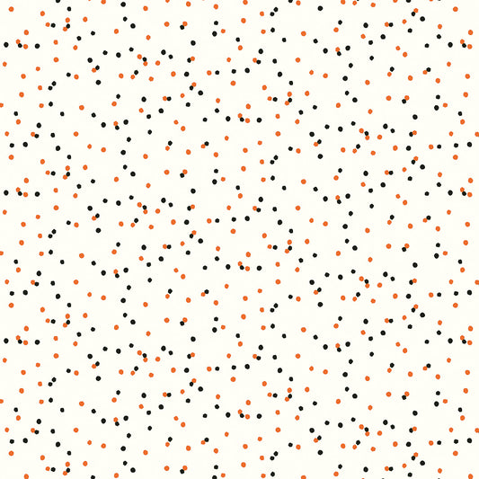 Fabric with a pattern of black and orange dots on a bone background Australia