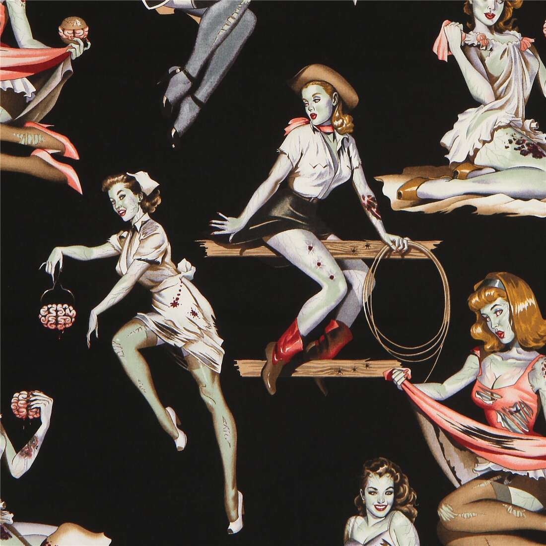 Alexander Henry |Beauties and Brains | Zombie Pin Up Girls | 8431 D