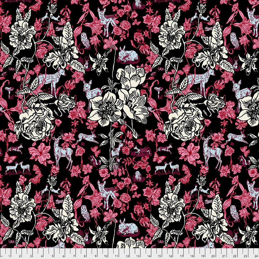 PWNL015.BLACK, Woodland Walk, Nathelie Lété, Anna Maria Horner, Fawn in Flowers, Black