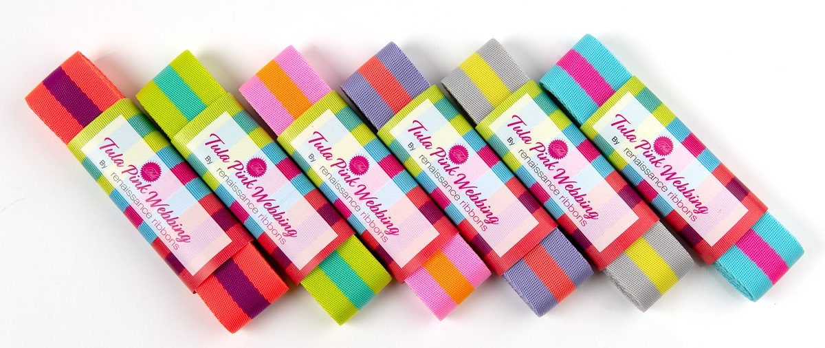 Tula Pink | Renaissance Ribbons | Slushy hot watermelon Plum | Tula Pink striped Nylon Webbing-1 1/2" wide