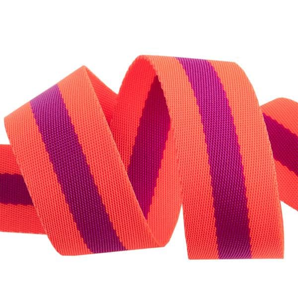 Tula Pink | Renaissance Ribbons | Slushy hot watermelon Plum | Tula Pink striped Nylon Webbing-1 1/2" wide