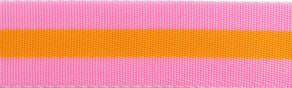Tula Pink | Renaissance Ribbons | Bright Soft Pink and Tangerine Orange | Tula Pink striped Nylon Webbing-1 1/2" wide Close Up