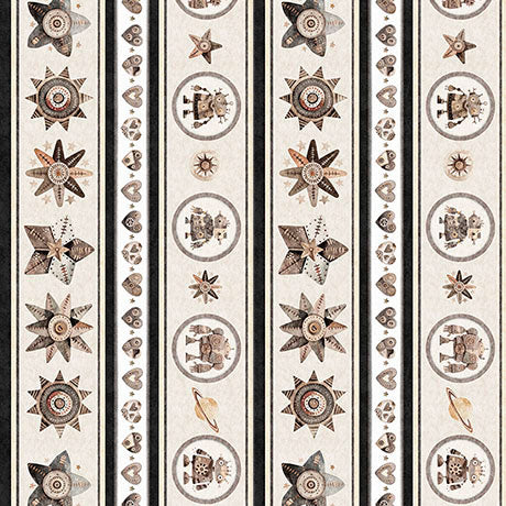 Decorative border with star and circle patterns on a tan background