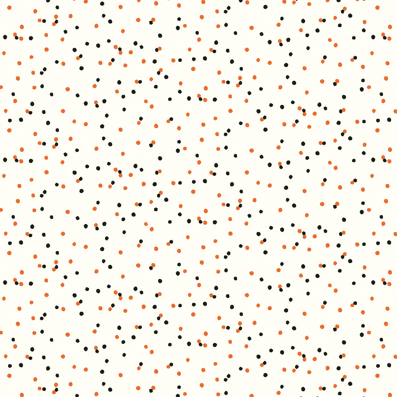 Fabric with a  pattern of black and orange dots on a bone background Australia