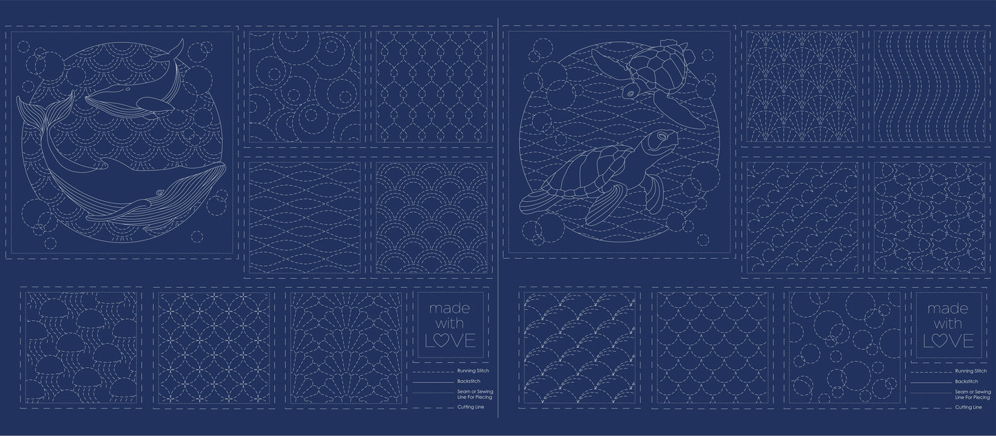 Sashiko Panel - Ocean - Devonstone