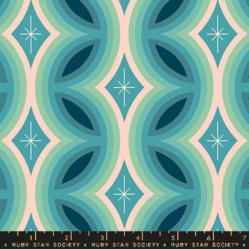 Ruby Star Society - Juicy - Rattan Geometrics Stripe Border Retro- Dark Turquoise - fabric - RS008713