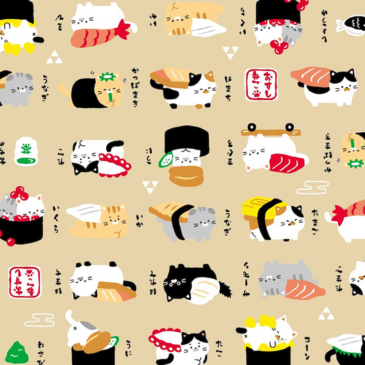 Sushi Cats - Dobby - Cosmo Textiles - Japanese Fabric