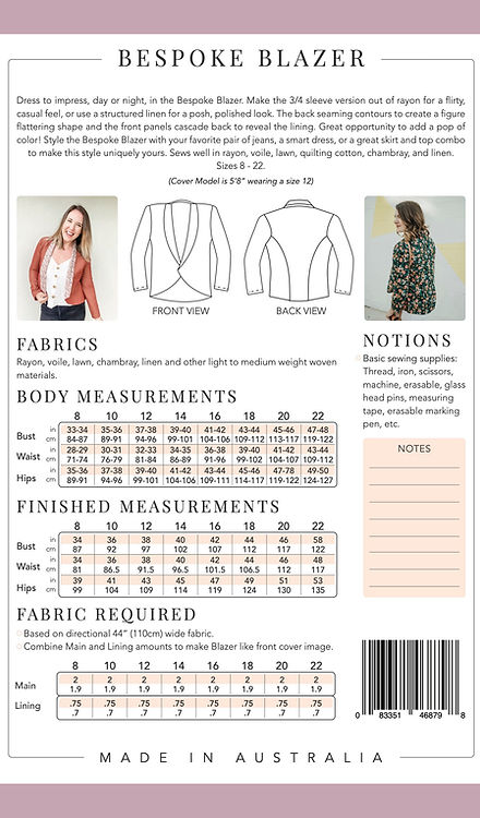 Bespoke Blazer - Pattern - Sew to Grow