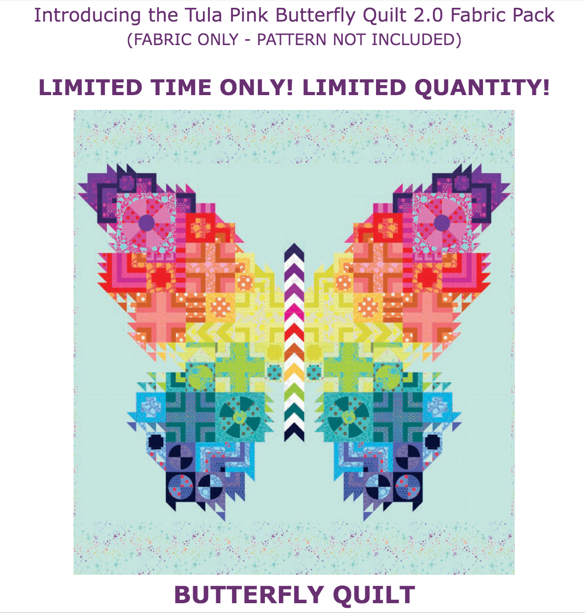 Free Spirit Fabrics - Tula Pink - The Butterfly 2 Quilt Kit - Factory cut fabric pack - FABRIC Cartel Australia