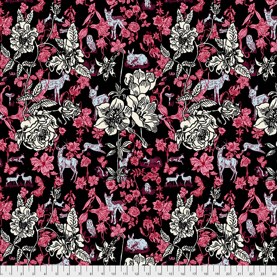 PWNL015.BLACK, Woodland Walk, Nathelie Lété,  Anna Maria Horner, Fawn in Flowers, Black