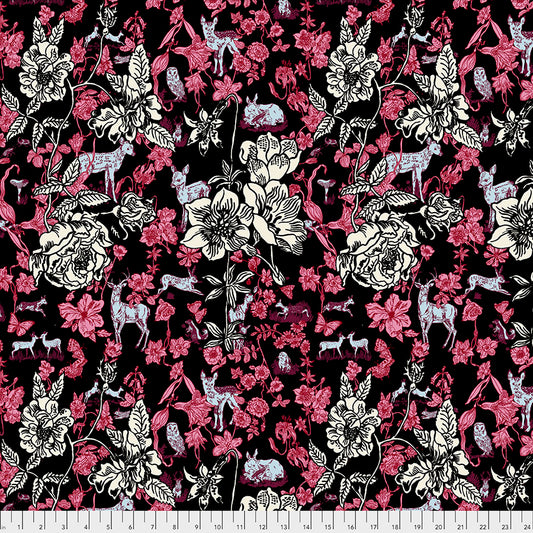 PWNL015.BLACK, Woodland Walk, Nathelie Lété,  Anna Maria Horner, Fawn in Flowers, Black