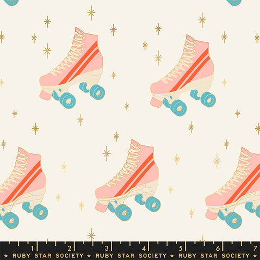     RubystarSociety-RSS-Darlings2-Rollerskates-closeup-ButtercreamMetallic-fabric-Sunshinecoast-RS5059-11M