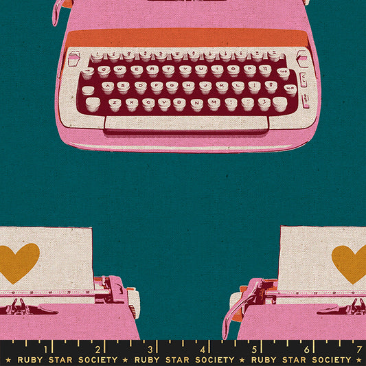 Darlings 2 - Typewriter - Teal - Linen Canvas