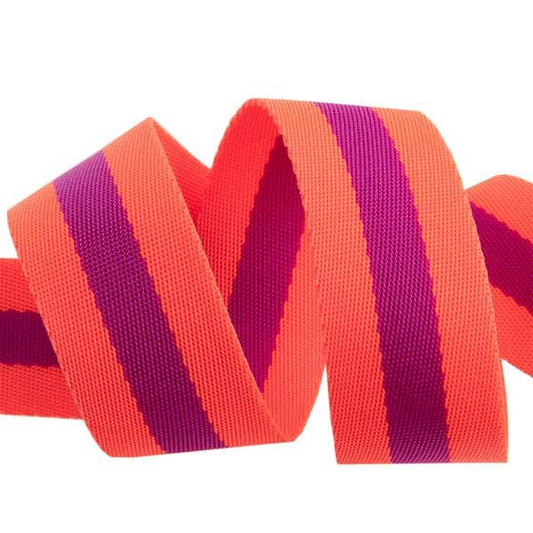 Tula Pink |  Renaissance Ribbons  | Slushy hot watermelon Plum | Tula Pink striped Nylon Webbing-1 1/2" wide